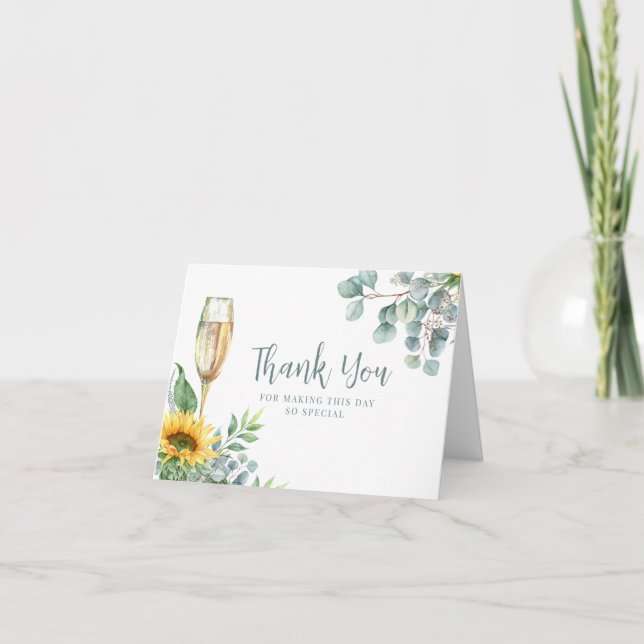 Cartão De Agradecimento Chá de Noiva Floral de Girassol Aquarela (Frente)