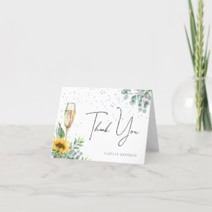 Cartão De Agradecimento Chá de Noiva Floral de Girassol em Aquarela Elegan