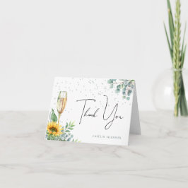 Cartão De Agradecimento Chá de Noiva Floral de Girassol em Aquarela Elegan