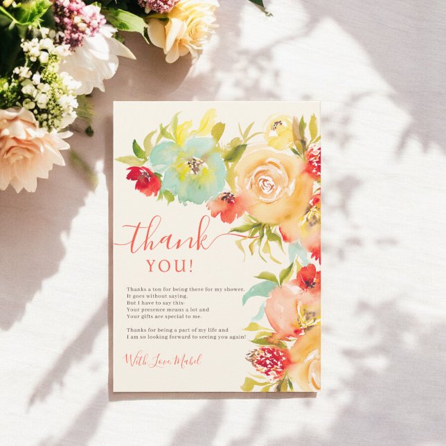 Cartão De Agradecimento Chá de noiva floral elegante Boho Fall em aquarela (Boho Fall elegant floral watercolor bridal shower Thank You Card)