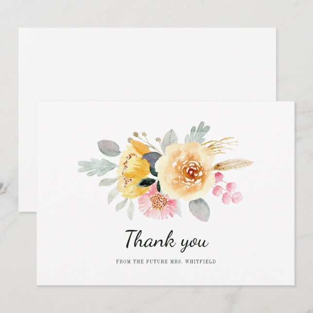 Cartão De Agradecimento Chá de Noiva Floral em Aquarela (Frente/Verso)