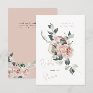Cartão De Agradecimento Chá de Noiva Floral Eucalipto Rosa