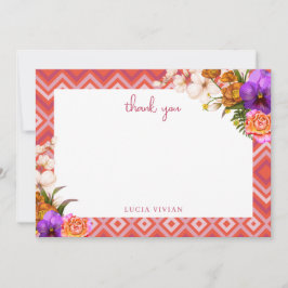 Cartão De Agradecimento Chá de Noiva Floral Retro Fuchsia