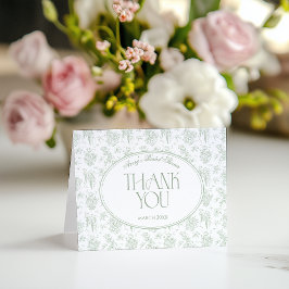 Cartão De Agradecimento Chá de Noiva Floral Vintage Toile Verde Oliva