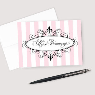 Cartão De Agradecimento Chá de Noiva Francês Rosa Vintage Fleur de Lis