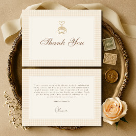 Cartão De Agradecimento Chá de Noiva Gingham Love is Brewing Café