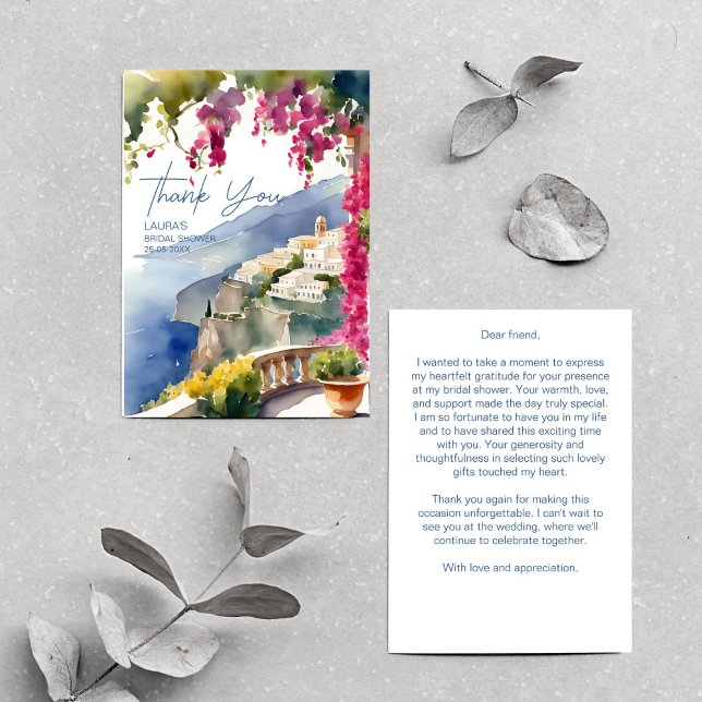 Cartão De Agradecimento chá de noiva italiano mediterrâneo da costa de Ama (Amalfi coast Mediterranean Italian bridal shower Thank You Card Positano bridal shower thank you)