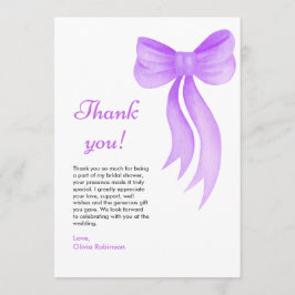 Cartão De Agradecimento Chá de Noiva Laço Roxo Ela Está Fazendo o Nó 