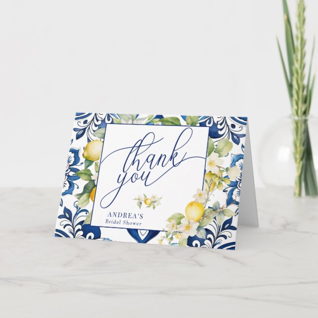 Cartão De Agradecimento Chá de Noiva Mediterrâneo de Limão Cítrico Obrigad (Frente)