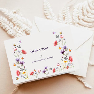 Cartão De Agradecimento Chá de Noiva Moderno Boho de Flores Silvestres
