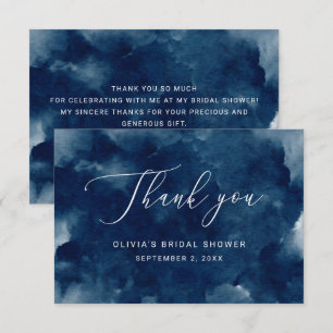 Cartão De Agradecimento Chá de noiva náutico azul marinho aquarela elegant