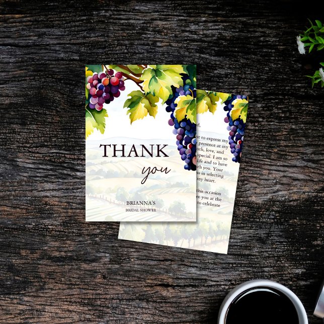 Cartão De Agradecimento Chá de noiva no jardim de verão da vinícola (Vineyard winery summer garden grapes bridal shower thank you card wine themed thank you cards)