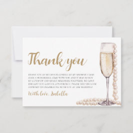 Cartão De Agradecimento Chá de Noiva Pérolas e Prosecco Moderno Elegante
