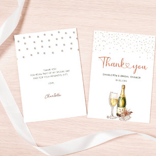 Cartão De Agradecimento Chá de Noiva Pérolas Elegantes e Prosecco