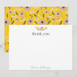 Cartão De Agradecimento Chá de Noiva Personalizado Floral Rosa Amarelo Vin