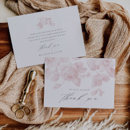 Cartão De Agradecimento Chá de Noiva Rosa Elegante com Letra Floral