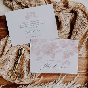 Cartão De Agradecimento Chá de Noiva Rosa Elegante com Letra Floral