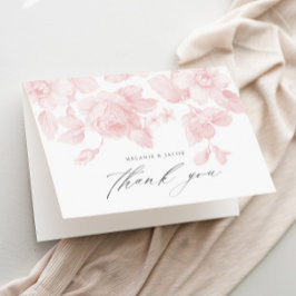 Cartão De Agradecimento Chá de Noiva Rosa em Grafia Floral Elegante