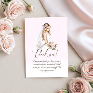 Cartão De Agradecimento Chá de Noiva Rosa Ternura Elegante Para Noiva