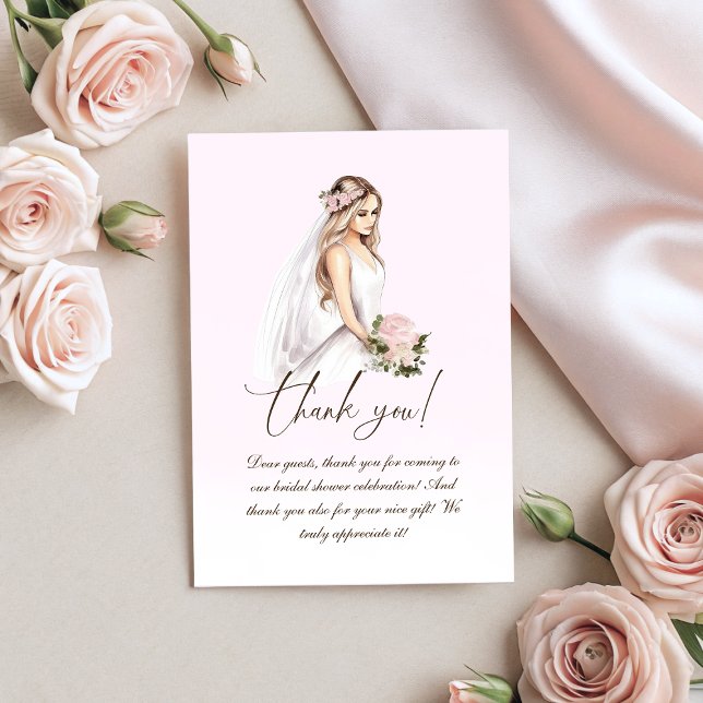 Cartão De Agradecimento Chá de Noiva Rosa Ternura Elegante para Noiva (Elegant Tender Pink Bride-To-Be Bridal Shower Thank You Card)