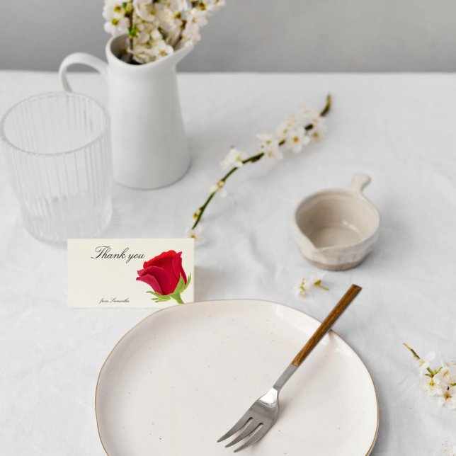 Cartão De Agradecimento Chá de Noiva Rosa Vermelha Elegante (Criador carregado)