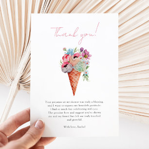 Cartão De Agradecimento Chá de Noiva Sorvete Floral Aquarela