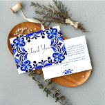 Cartão De Agradecimento Chá de panela azulejo francês azul mediterrânico<br><div class="desc">Blue Majolica Mexicana Talavera Espanhol azulejo Mediterrâneo Francês chá de panela obrigado cartas. Azulejos de aquarela modernos cores azuis com letra moderna de escrita manual</div>