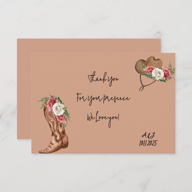 Cartão De Agradecimento chá de panela cowboy obrigado você (Frente/Verso)