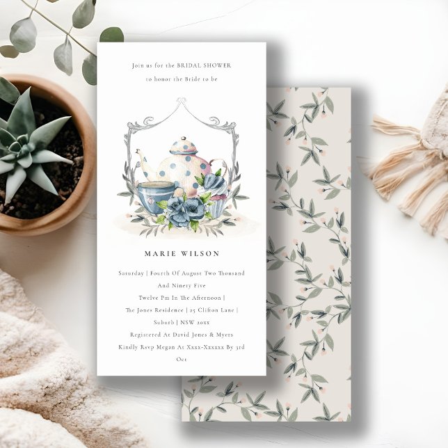 Cartão De Agradecimento Chá de panela da Taça Floral Azul Aqua (Criador carregado)