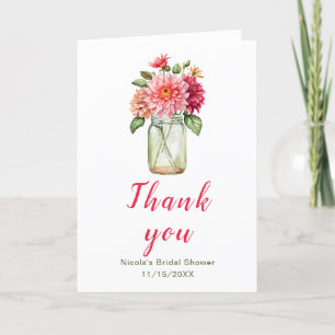 Cartão De Agradecimento Chá de panela Dahlias Mason Jar Rosa