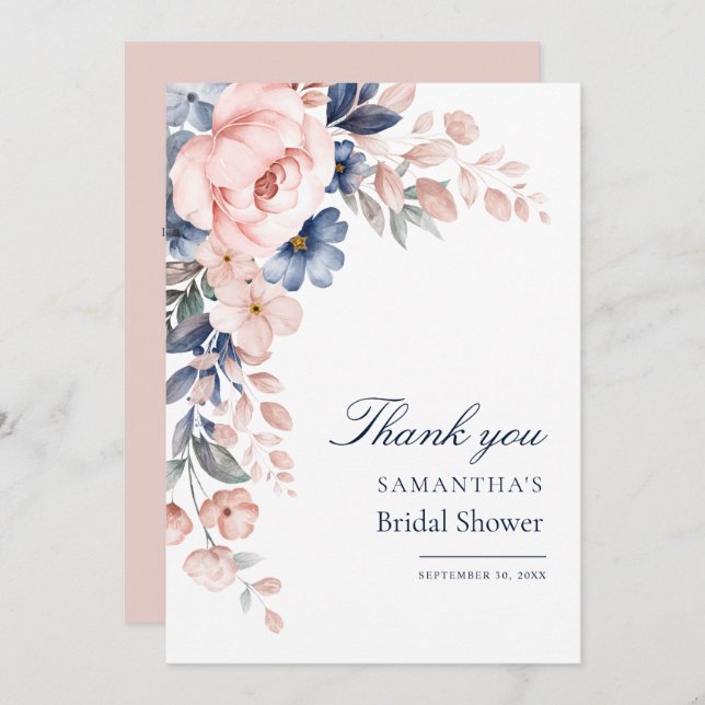 Cartão De Agradecimento Chá de panela de Aquarela Floral Rosa (Frente/Verso)