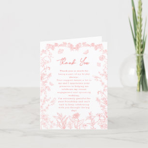 Cartão De Agradecimento Chá de panela de Chinoiserie Peach Pink Garden