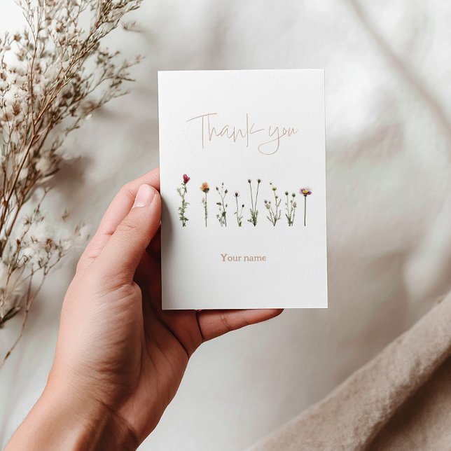 Cartão De Agradecimento Chá de panela de flor selvagem Elegante (Wildflowers wedding thank you card)