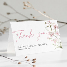 Cartão De Agradecimento Chá de panela de flor silvestre, rosa-claro, dobra