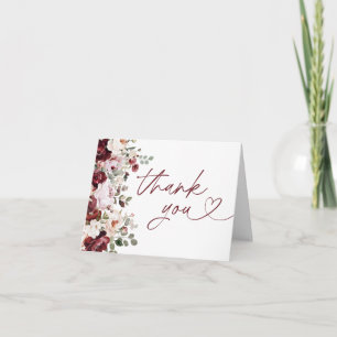 Cartão De Agradecimento Chá de panela de Flores Rosa Blush Burgundy
