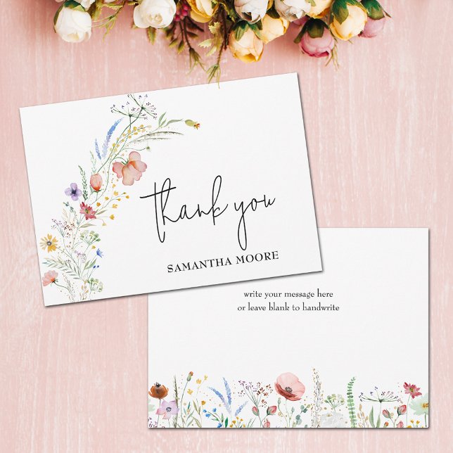 Cartão De Agradecimento Chá de panela de flores silvestres (Wildflowers bridal shower 5" x 7" flat thank you cards)