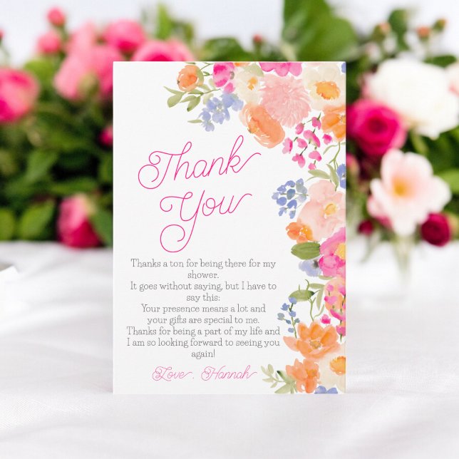 Cartão De Agradecimento Chá de panela de flores silvestres bonito (Summer bight pretty wildflowers bridal shower thank you card)