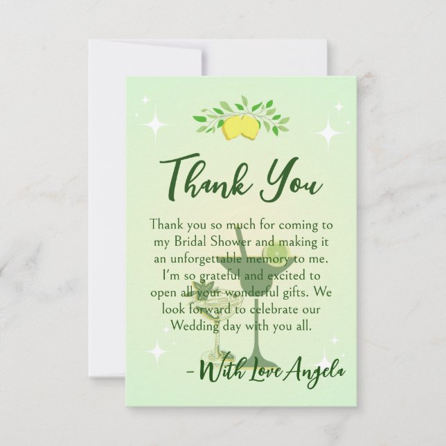 Cartão De Agradecimento Chá de panela de Lemon Green Cocktail (Frente)