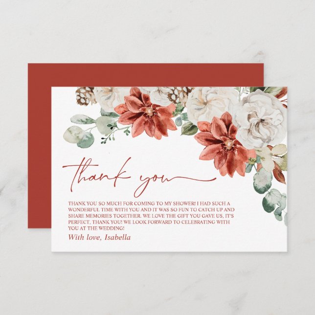 Cartão De Agradecimento Chá de panela de Natal Vermelho Moderno Elegante (Frente/Verso)