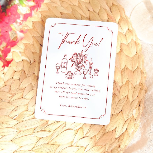 Cartão De Agradecimento Chá de Panela de Noiva Caprichoso à Mão Desenhado  (Card Front Mock-up)