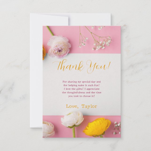 Cartão De Agradecimento Chá de panela de Tema Floral Rosa (Frente)