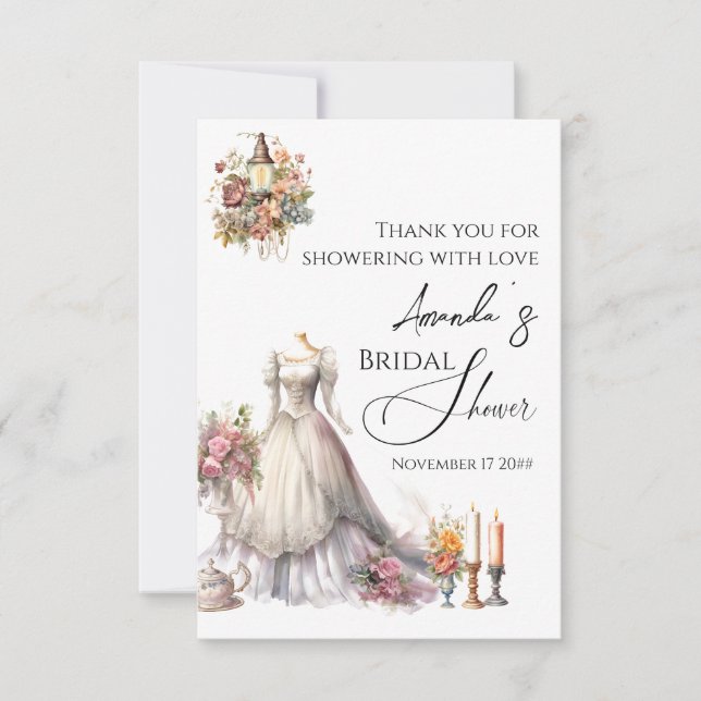 Cartão De Agradecimento Chá de panela de Vestido Vitoriano Whimsical (Frente)
