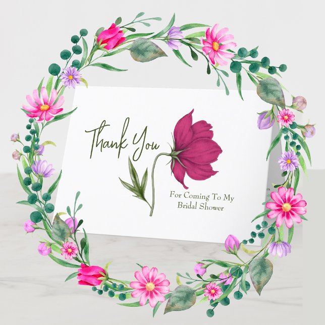 Cartão De Agradecimento Chá de panela Elegante Red Floral Cosmos (Criador carregado)