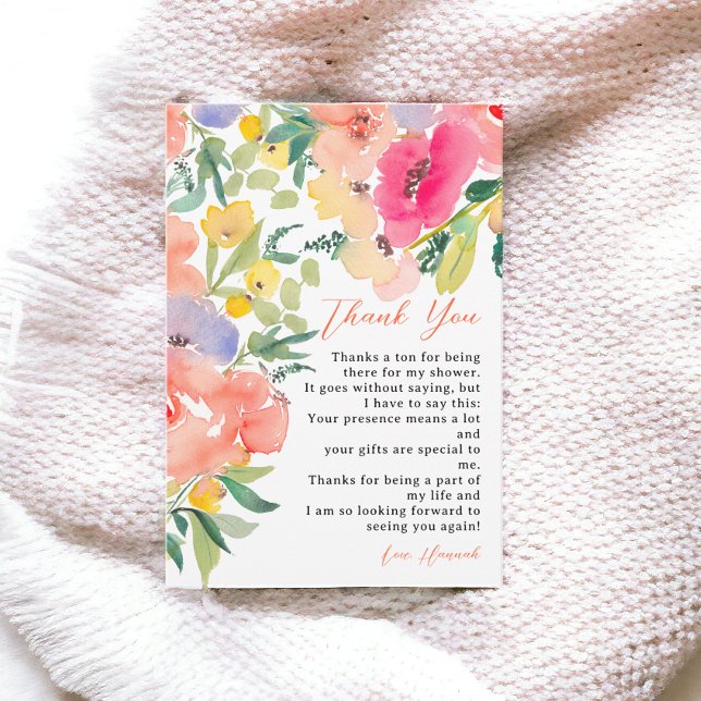 Cartão De Agradecimento Chá de panela floral de jardim de boho brilhante (Bright bold boho garden floral bridal shower thank you card)