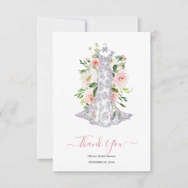 Cartão De Agradecimento Chá de panela Floral Rosa Obrigado (Frente)