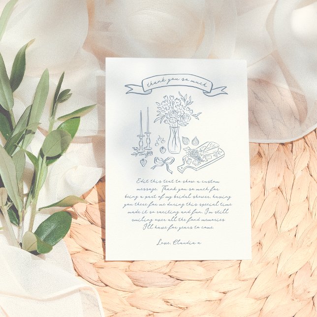 Cartão De Agradecimento Chá de panela Ilustrado Desenhado à Mão Branca (Criador carregado)