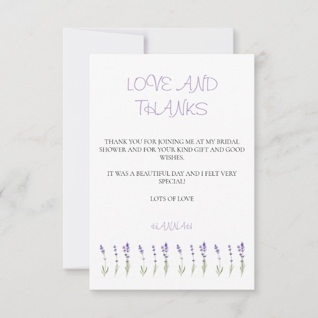 Cartão De Agradecimento Chá de panela lavanda Obrigado (Frente)