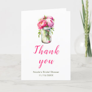 Cartão De Agradecimento Chá de panela Mason Jar de Peonies Rosa