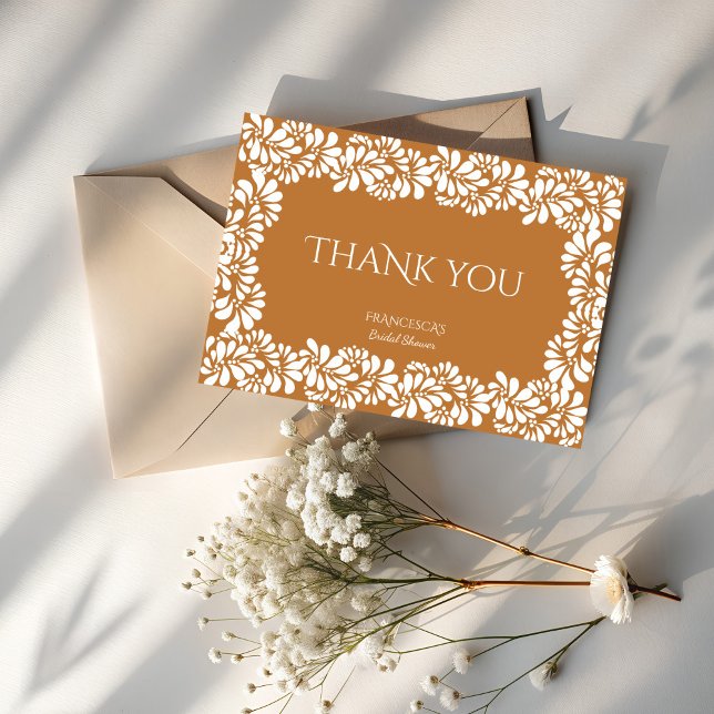 Cartão De Agradecimento Chá de panela mexicano de terracota talavera (Mexican fiesta talavera terracotta bridal shower thank you cards papel picado thank you cards)