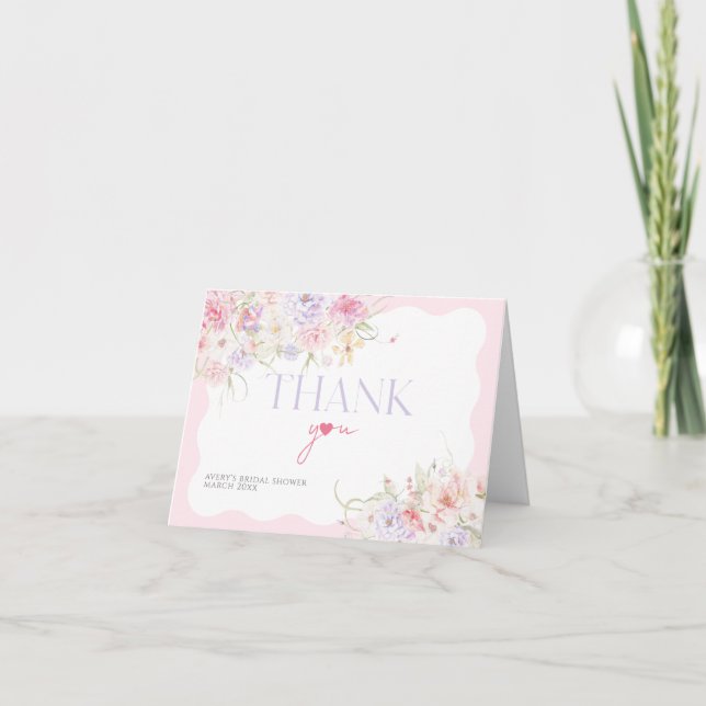 Cartão De Agradecimento Chá de panela Moderno de Flores de Jardim Floral (Frente)